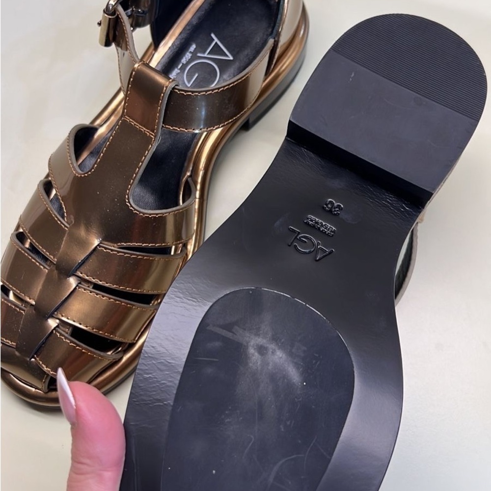 NWT AGL Metallic Leather Fisherman Sandals Designer Italian Luxury made in Italy - Picture 4 of 8